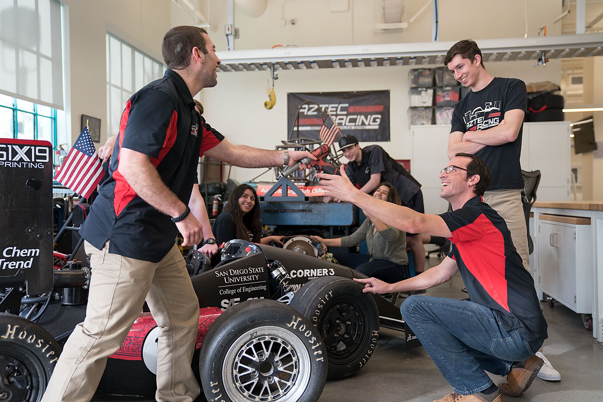 A team of 6 people work on the Aztec Electric Racing car